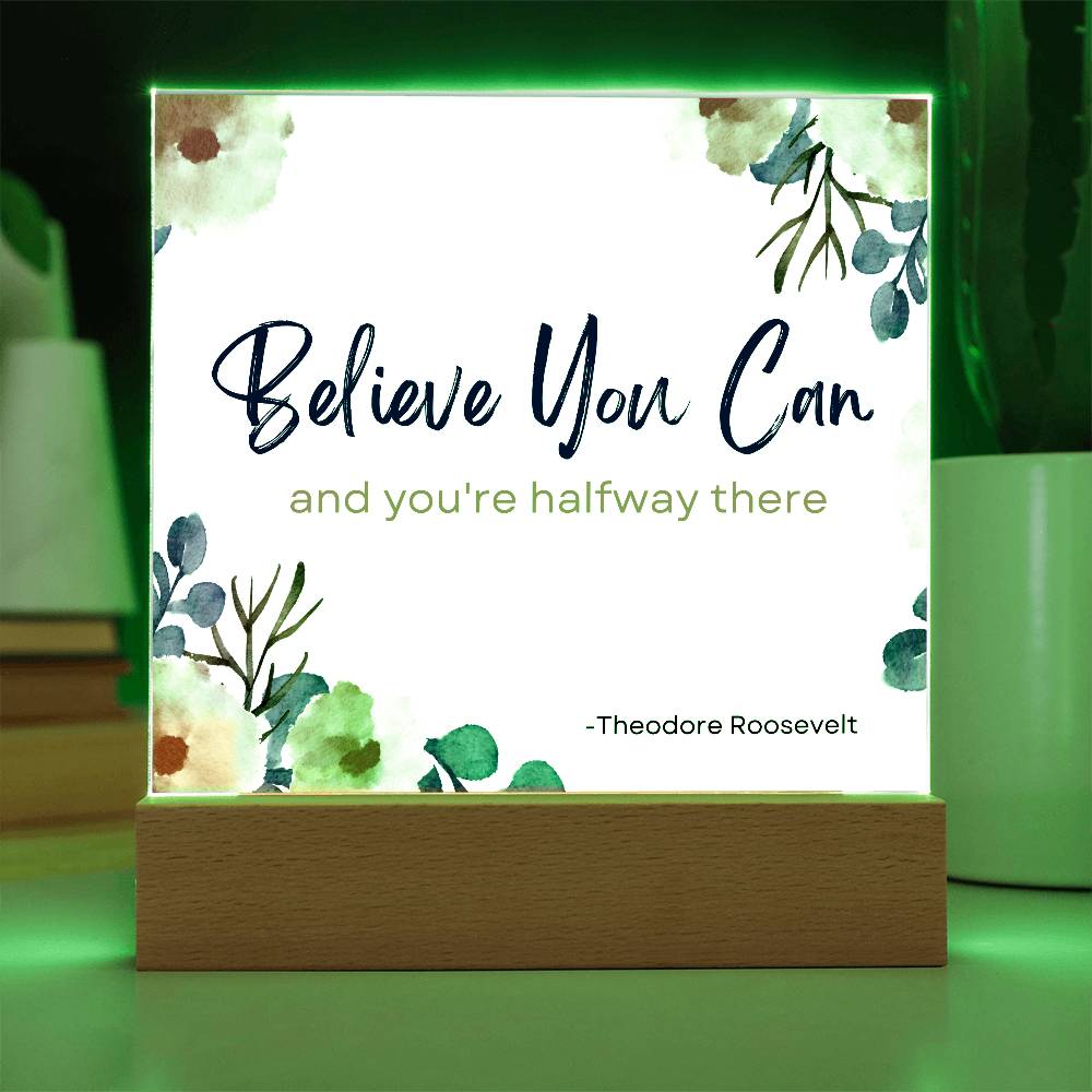 Believe You Can and You’re Halfway There Plaque – Inspirational Theodore Roosevelt Quote Sign for Office, Home,