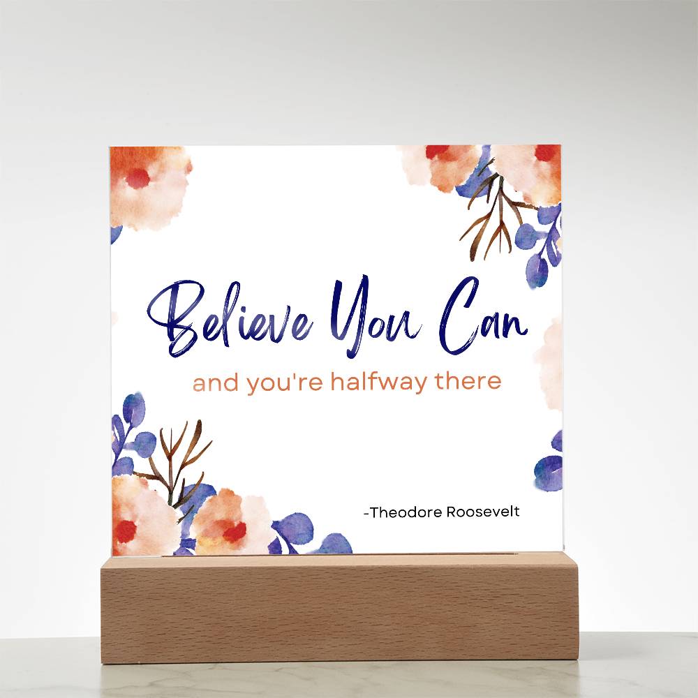 Believe You Can and You’re Halfway There Plaque – Inspirational Theodore Roosevelt Quote Sign for Office, Home,