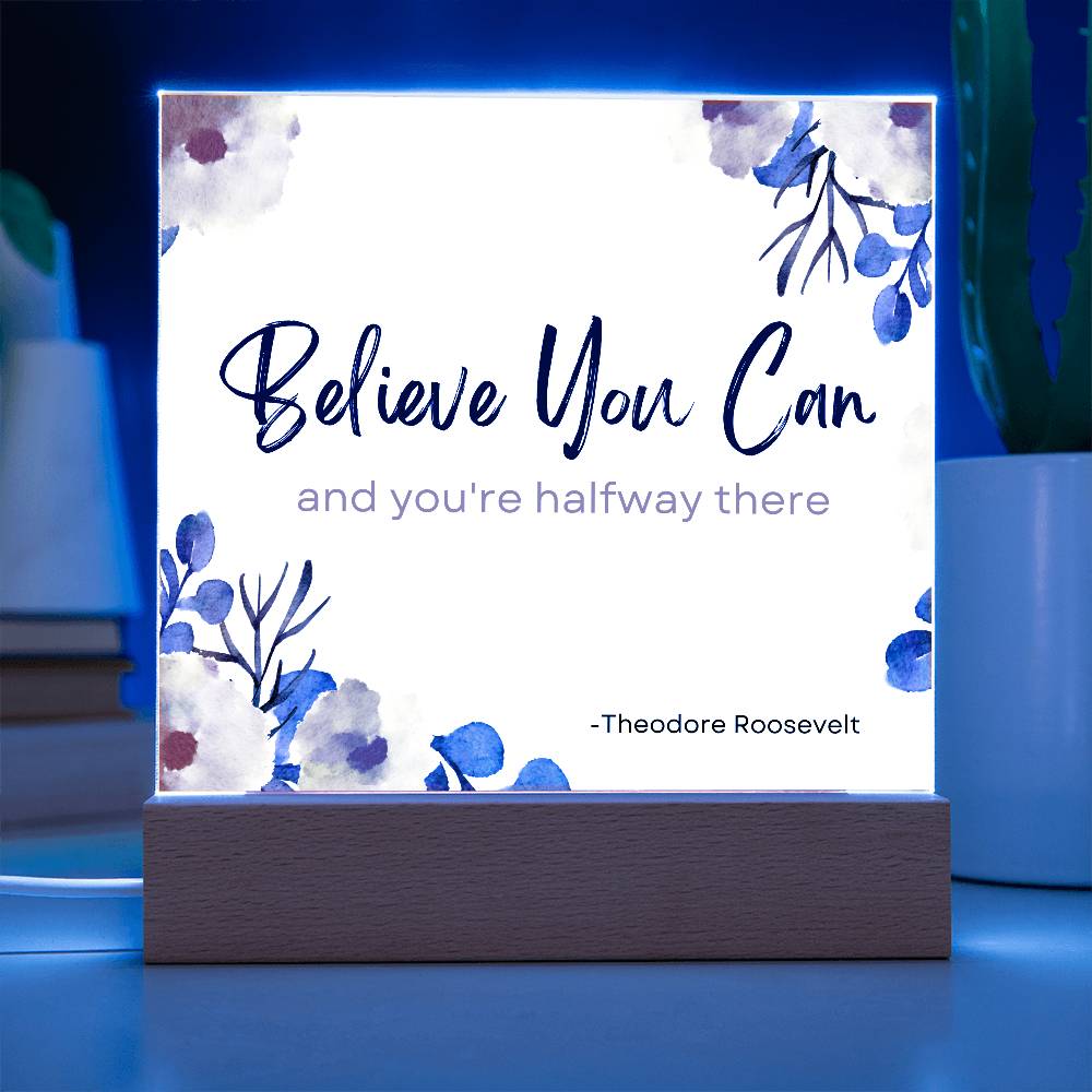 Believe You Can and You’re Halfway There Plaque – Inspirational Theodore Roosevelt Quote Sign for Office,