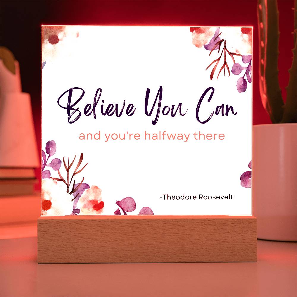 Believe You Can and You’re Halfway There Plaque – Inspirational Theodore Roosevelt Quote Sign for Office, Home,