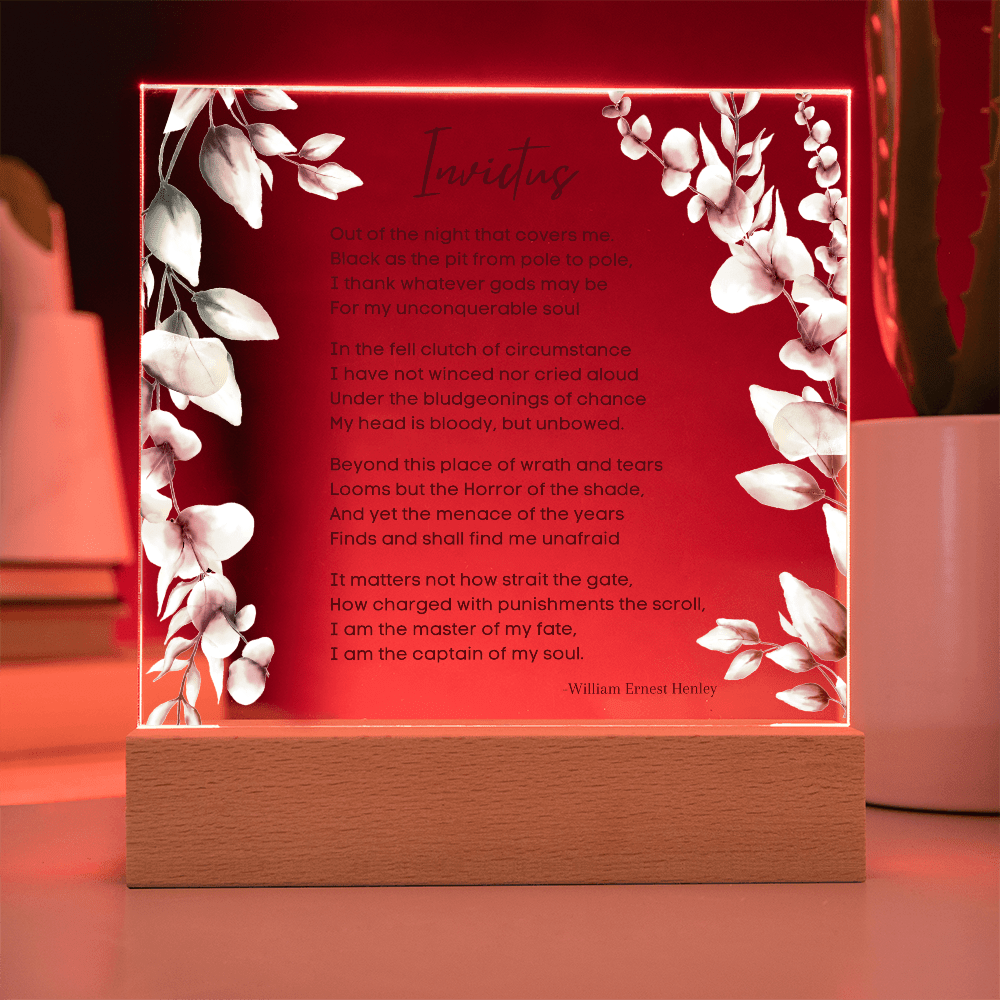 Invictus Poem LED Acrylic Plaque with Wooden Base – Inspirational Home Decor - Absolutely Positively Me