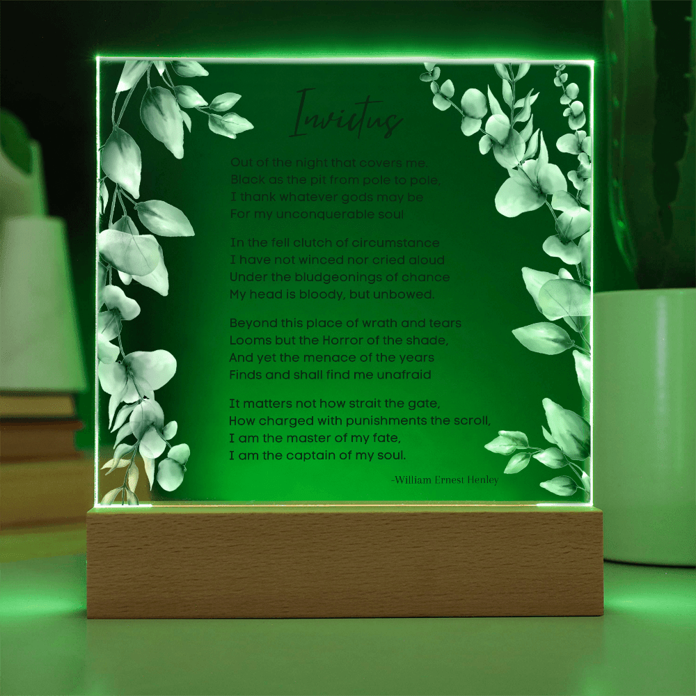 Invictus Poem LED Acrylic Plaque with Wooden Base – Inspirational Home Decor - Absolutely Positively Me