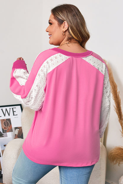 Pink V-Neck Long Sleeve Plus Size Shirt