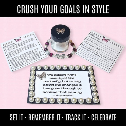 Goal tracker set with bracelet, beads, jar, and inspriational quote