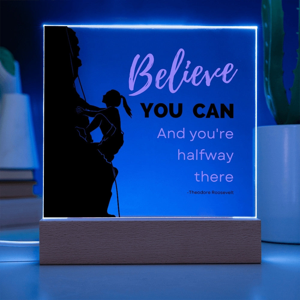 Hiking Believe You Can plaque blue