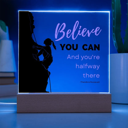 Hiking Believe You Can plaque blue