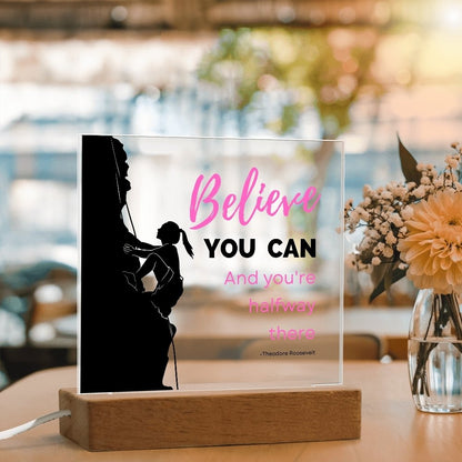 Hiking Believe You Can plaque in room