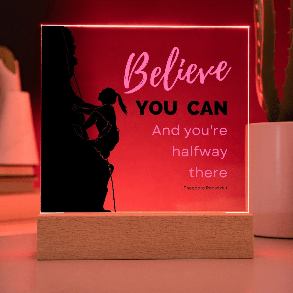 Hiking Believe You Can plaque red