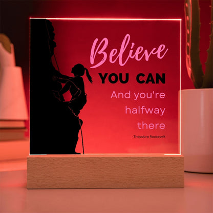 Hiking Believe You Can plaque red