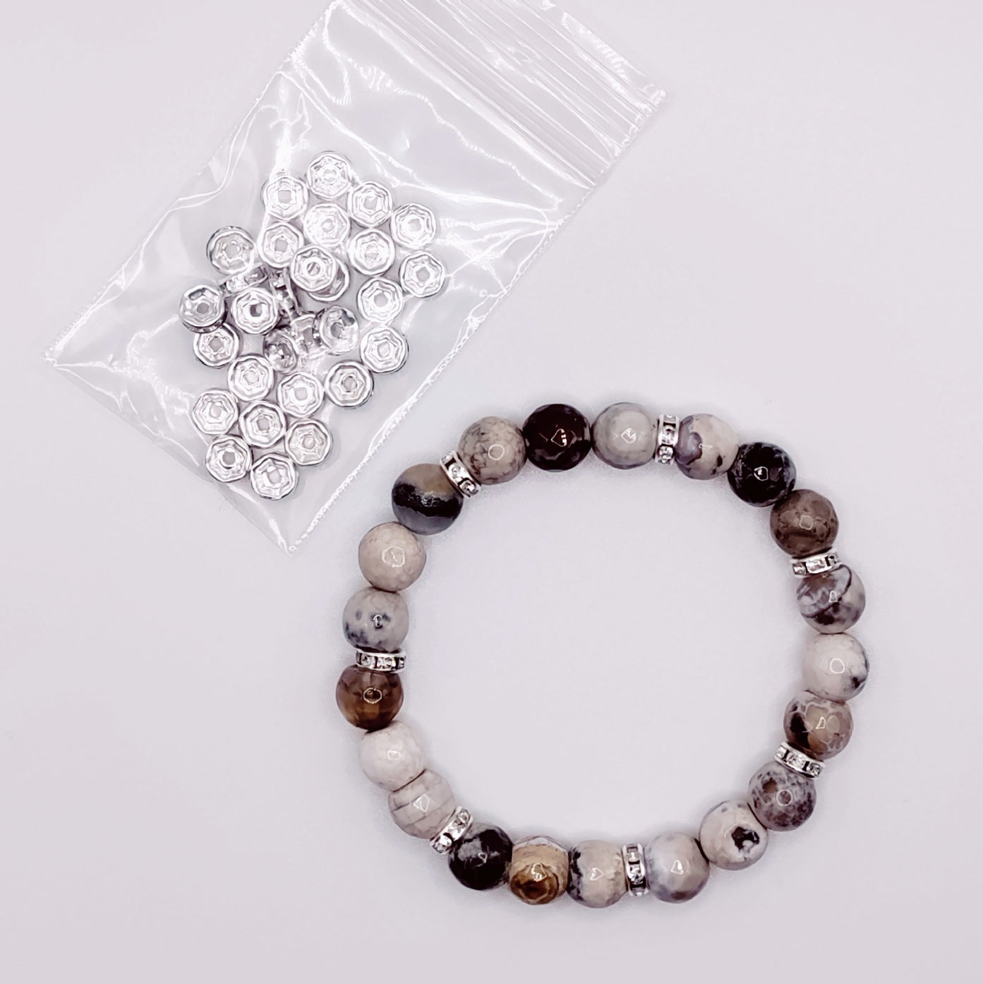 Agate Beads with Silver Rims