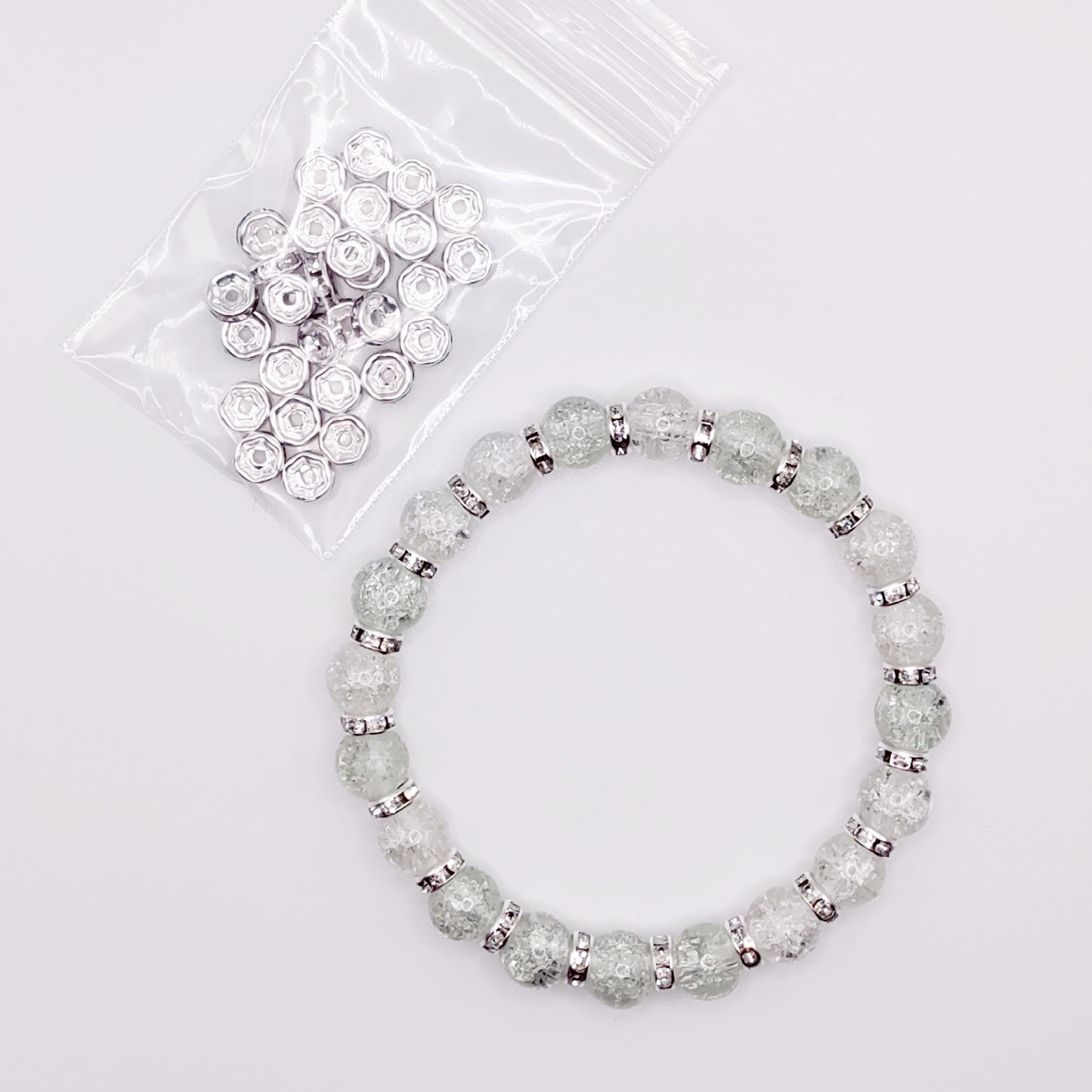 Clear Crackle Beads with Silver Rims