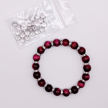 Fuchsia Tigers Eye Beads with Silver Rims