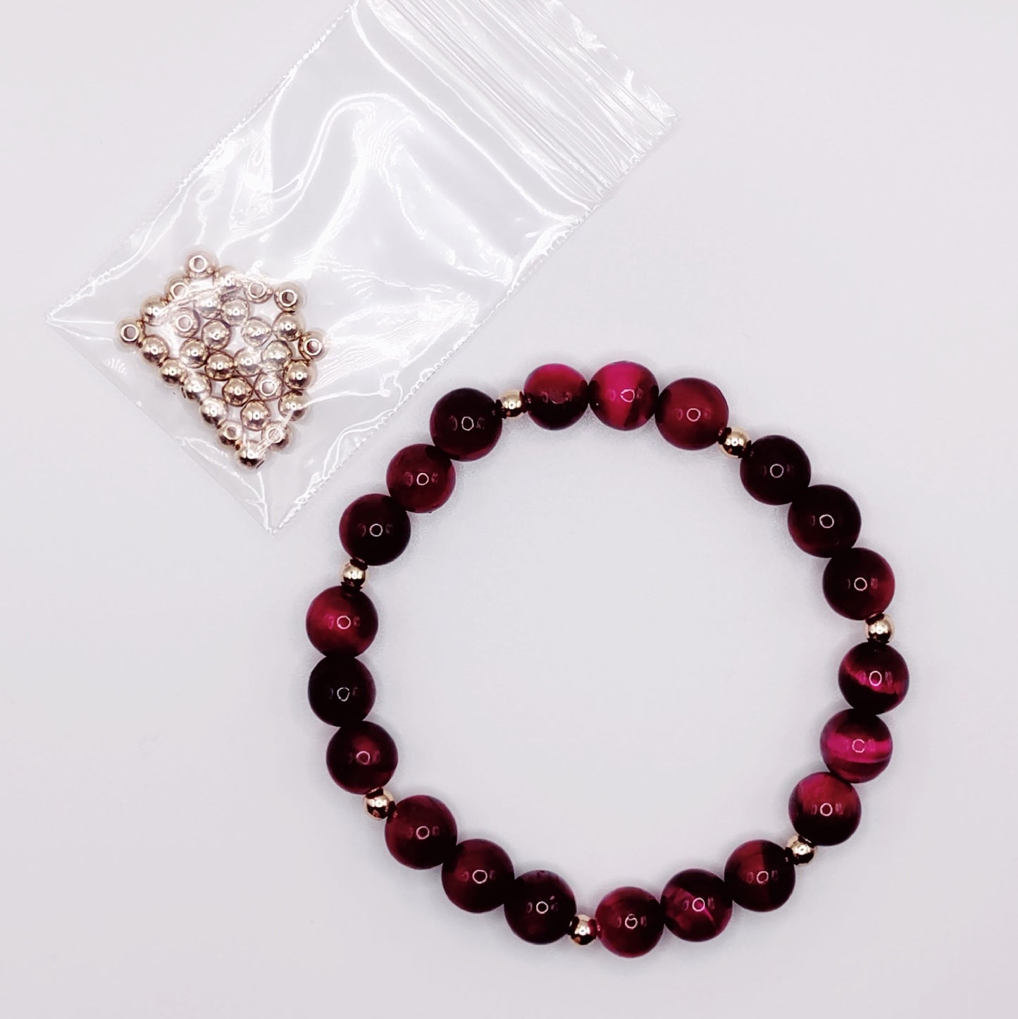 Fuchsia Tigers Eye with Gold Beads