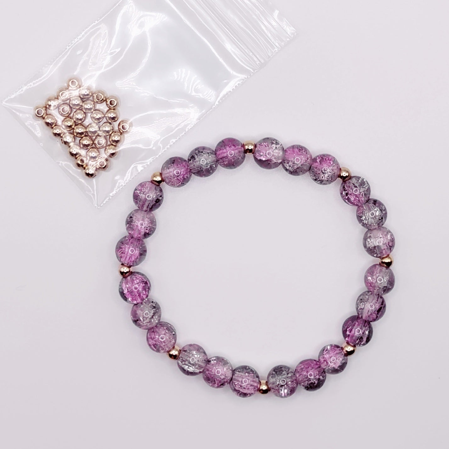 Purple Crackle Beads with Gold Beads