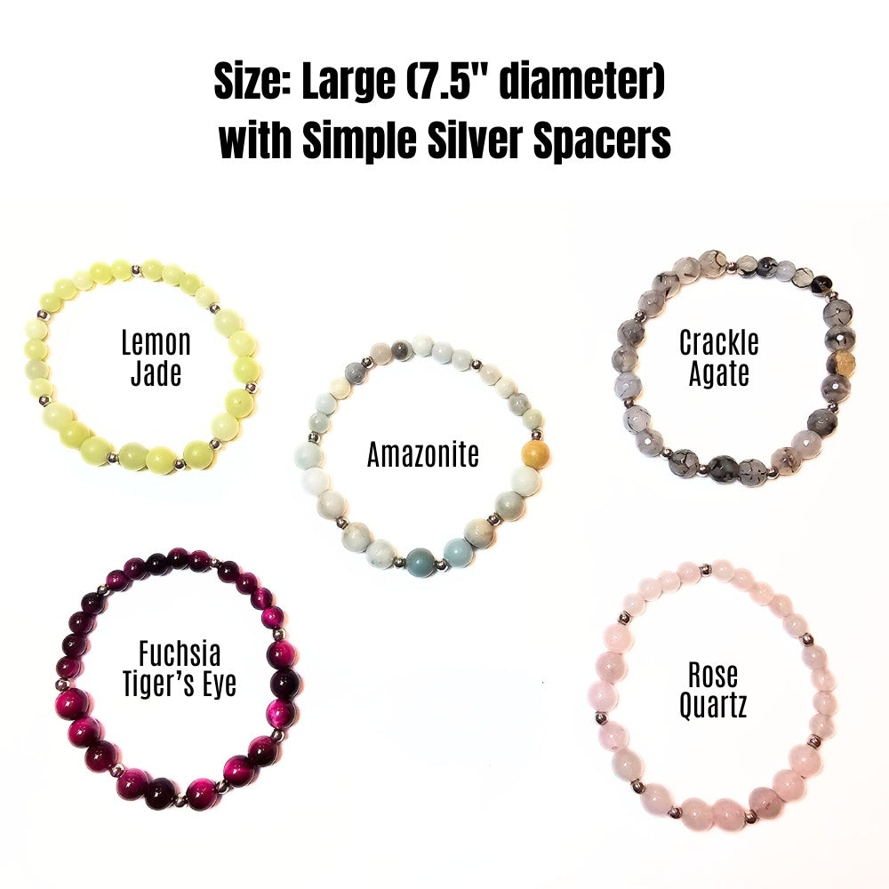 Large natural gemstone bracelet with silver spacers