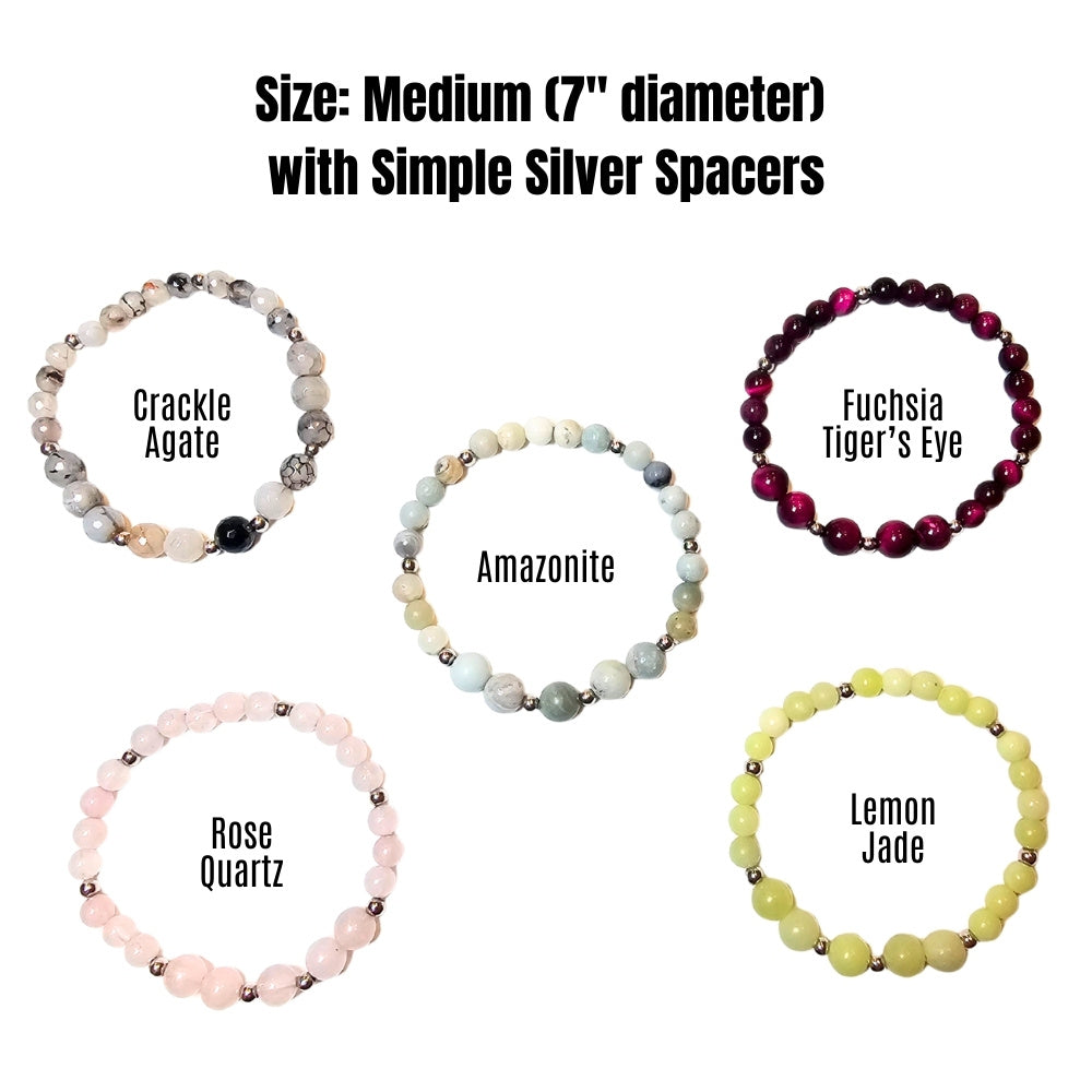 Medium Natural Gemstone Bracelet with silver spacers