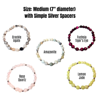 Medium Natural Gemstone Bracelet with silver spacers