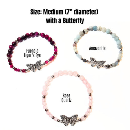 Medium natural gemstone bracelet with butterfly