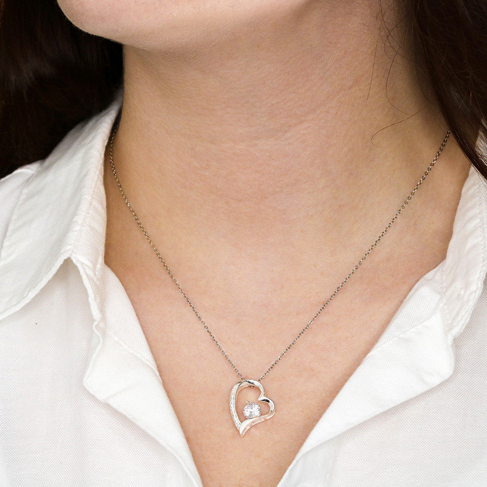 Silver Heart Necklace On Woman
