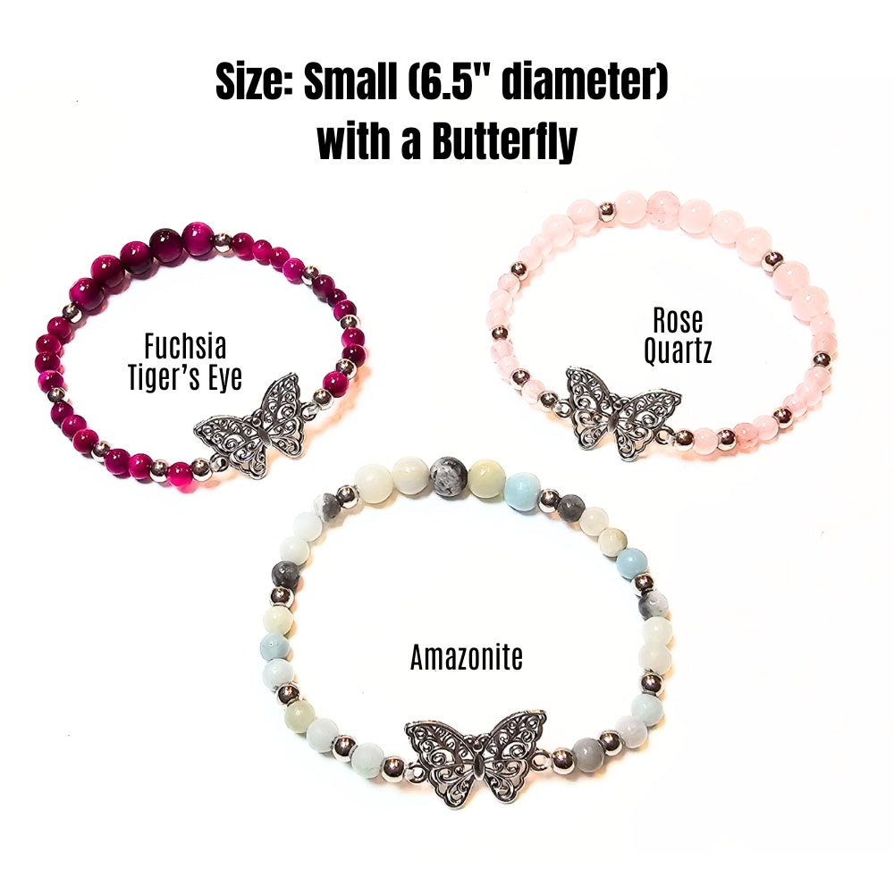 Small natural gemstone bracelet with butterfly
