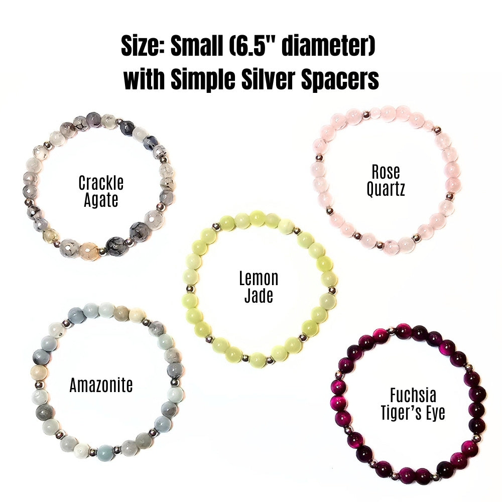 Small natural gemstone bracelet with silver spacers