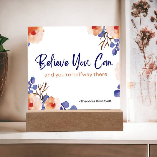 Believe You Can and You’re Halfway There Plaque – Inspirational Theodore Roosevelt Quote Sign for Office,