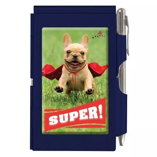 Blue Cute Funny French Bulldog Metal Pocket Notepad & Pen – Refillable Gift for Dog Lovers,