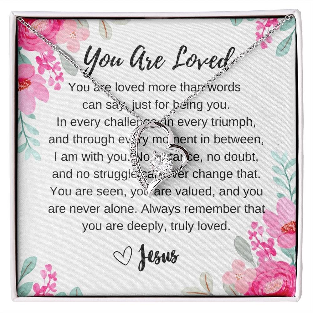 christian you are loved silver heart necklace