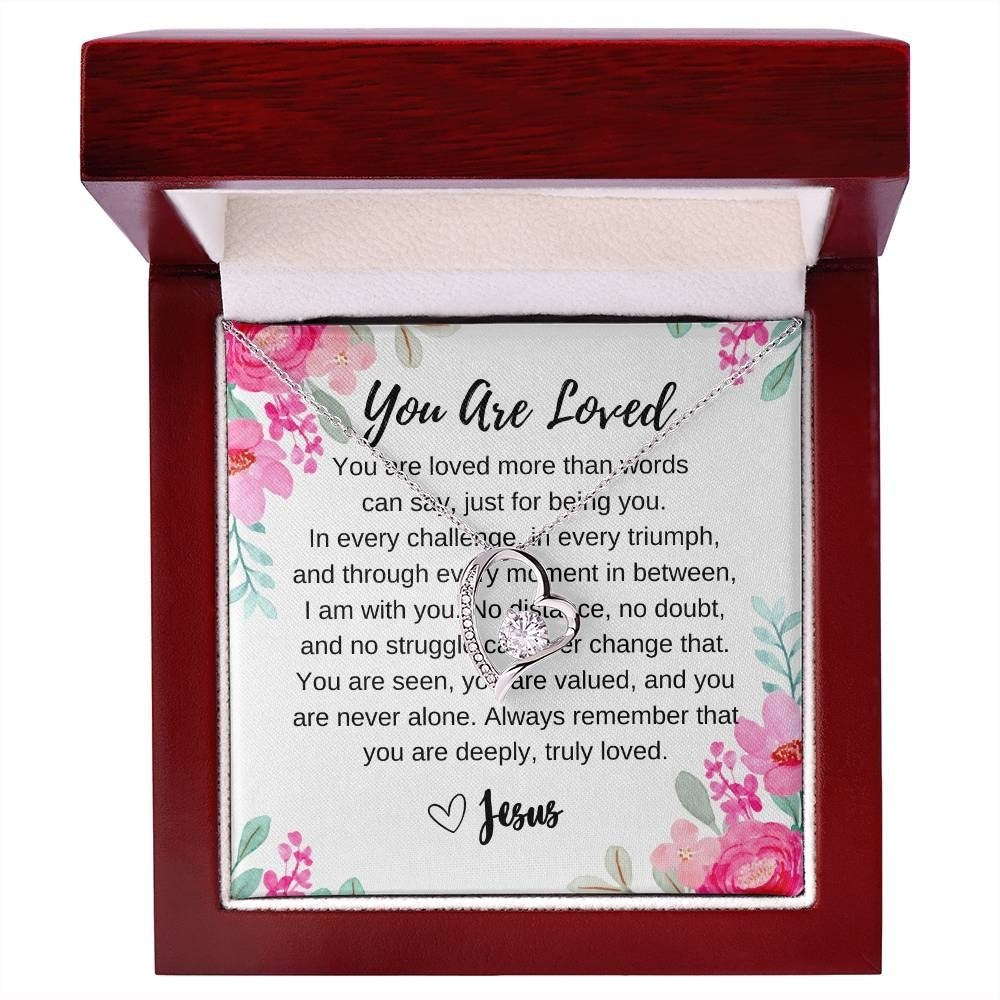 christian you are loved silver heart necklace lux