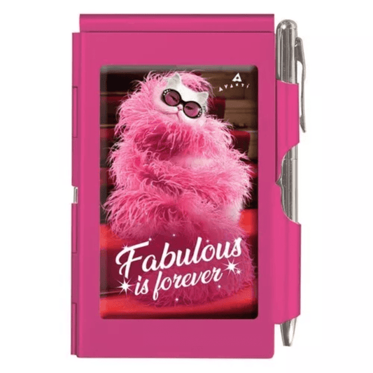 "Fabulous is Forever" Pink Fancy Cat Engraved Metal Pocket Notepad & Pen – Stylish Refillable Gift for Cat Lovers