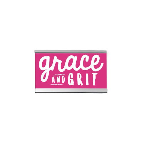 "Grace and Grit" Desk Sign – Inspirational Pink Office Nameplate for Women – Empowering Desk Deco