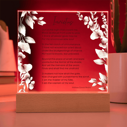 Invictus Poem LED Acrylic Plaque with Wooden Base – Inspirational Home Decor - Absolutely Positively Me