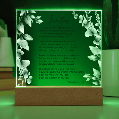 Invictus Poem LED Acrylic Plaque with Wooden Base – Inspirational Home Decor - Absolutely Positively Me