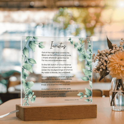 Invictus Poem LED Acrylic Plaque with Wooden Base – Inspirational Home Decor - Absolutely Positively Me
