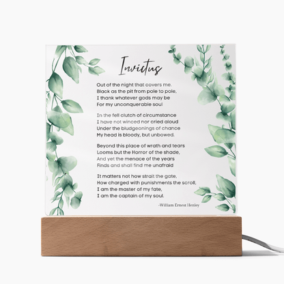 Invictus Poem LED Acrylic Plaque with Wooden Base – Inspirational Home Decor - Absolutely Positively Me