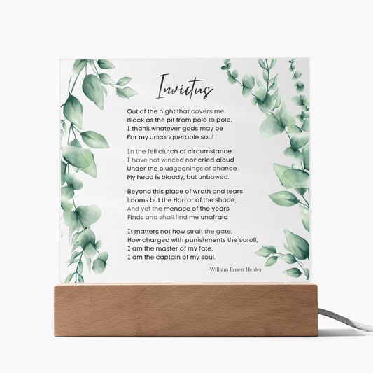 Invictus Poem LED Acrylic Plaque with Wooden Base – Inspirational Home Decor - Absolutely Positively Me