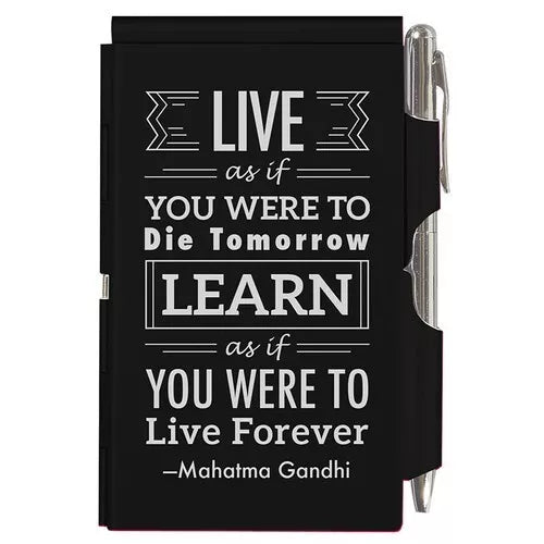 "Live As If You Were to Die Tomorrow" Gandhi Engraved Metal Pocket Notepad & Pen – Inspirational Gift