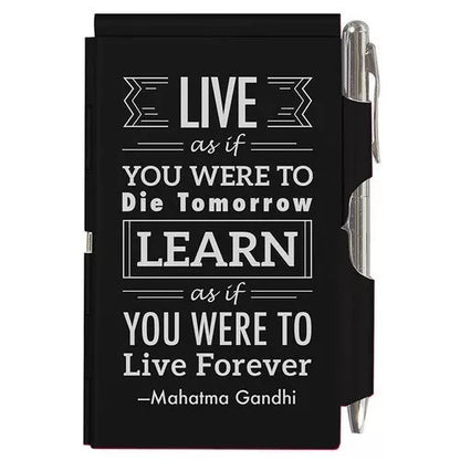 "Live As If You Were to Die Tomorrow" Gandhi Engraved Metal Pocket Notepad & Pen – Inspirational Gift